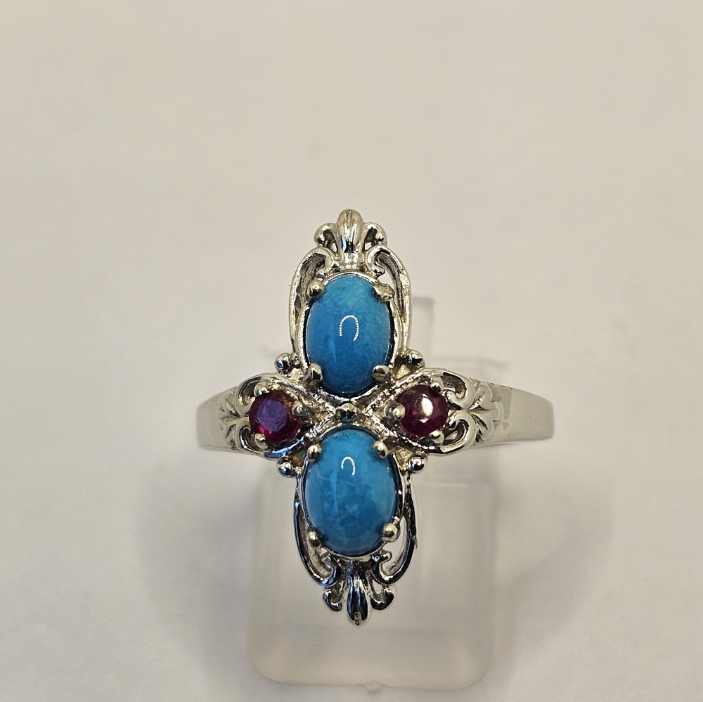 Natural Sleeping Beauty & Ruby Ring in Platinum over Sterling Silver Sz 8! - Picture 5 of 9